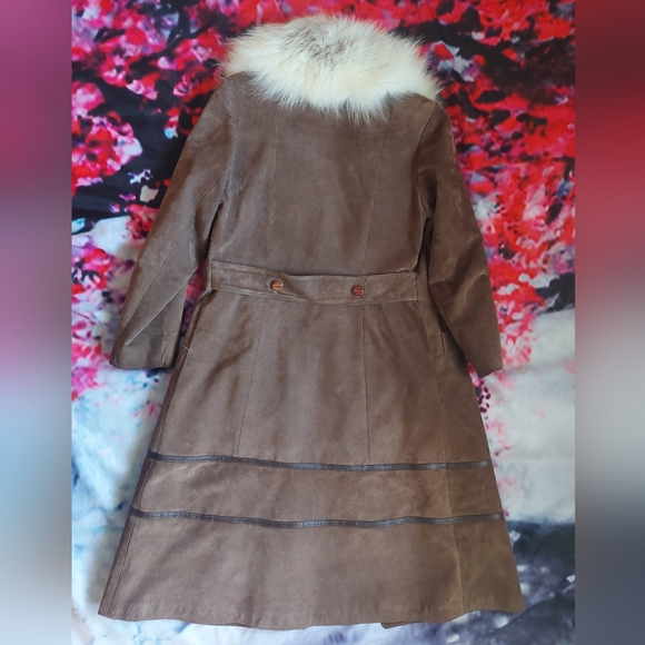 Vintage Jeno De Paris Leather & Fur Long Coat s16 - Picture 2 of 12